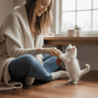Person offers heart-shaped toy to white kitten; Christmas Bulb Catnip Toy single pack ensures playful delight with organic catnip, supporting rescues.