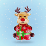 Jumbo 29 Reindeer Balloon holding a present, designed to sit independently, perfect for festive decor and spreading holiday cheer.