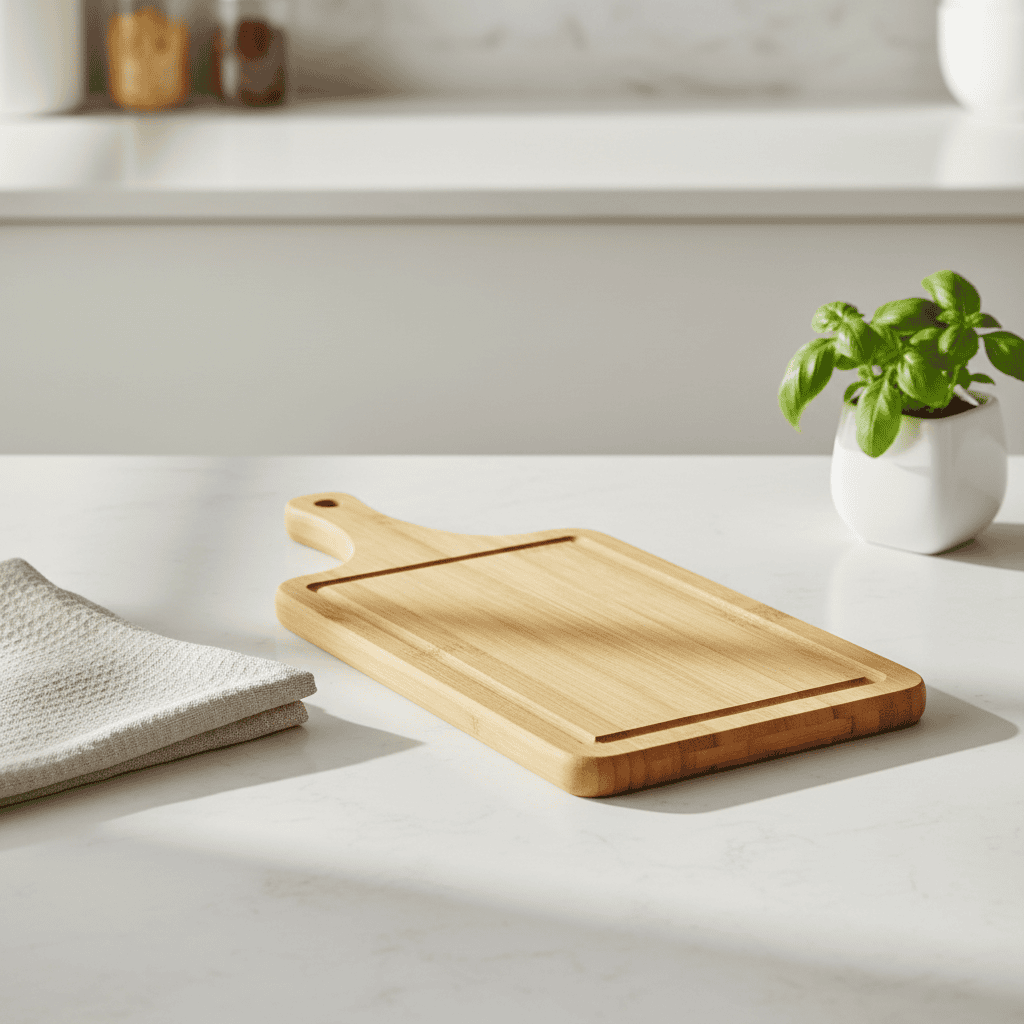 Personal Bamboo Charcuterie Board with handle, crafted from high-quality bamboo, ideal for gourmet food gifts. Measures 5.125 W x 11 L.