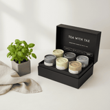 Tea bento sampler set with 'Tea with Tae' packaging on a white background