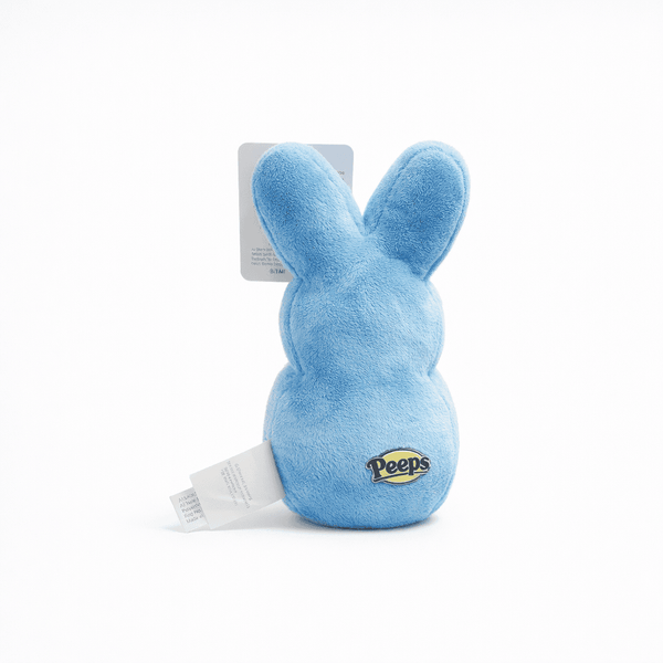 Peeps Bubble Gum Scented Bunny - 5 Blue plush toy with long ears, rounded body, and Peeps logo tag, featuring a bubble gum fragrance.