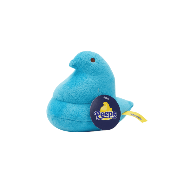 Peeps Plush Chick - 5 Blue, featuring soft blue fabric with a Peeps tag and hard plastic emblem, perfect for Celebratopia's personalized gifting.