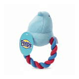 Peeps Chick Squeaky Rope Dog Toy - Blue features a plush blue chick head with a red-and-blue twisted rope ring, perfect for playful pets.