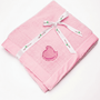 Peeps Chick Whisper Baby Blanket - Pink, folded with a branded ribbon, featuring an embroidered chick design. Soft, fluffy exterior and velvet interior, 30x36.