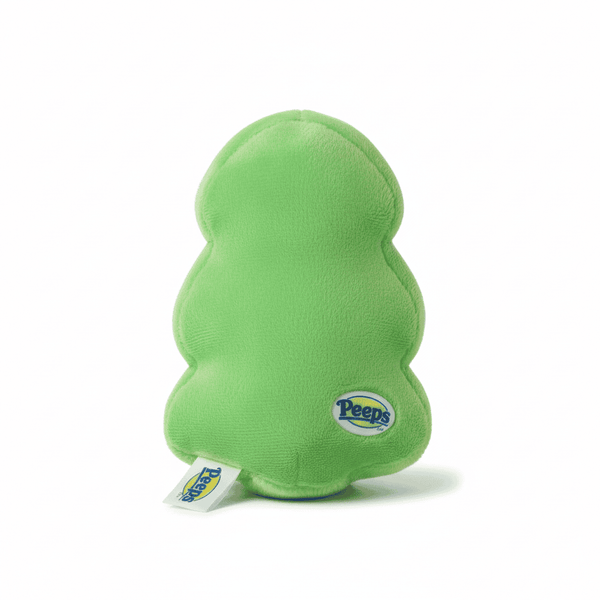 Peeps Christmas Tree - 5 plush toy with Peeps logo, featuring a hard plastic emblem, ideal for holiday-themed gifting from Celebratopia.
