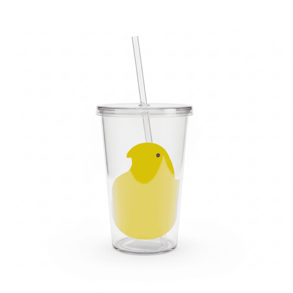 Peeps Clear Single Wall Tumbler - Yellow Chick featuring a stylized chick graphic, matching lid, and straw, ideal for custom gifting from Celebratopia.
