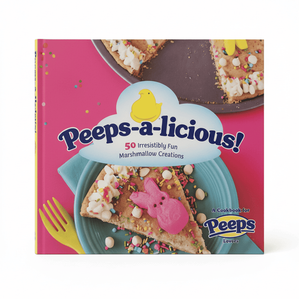 Peeps Peeps-a-licious! Cookbook cover featuring a dessert pizza topped with Peeps marshmallows, sprinkles, and frosting; ideal for marshmallow creation enthusiasts.