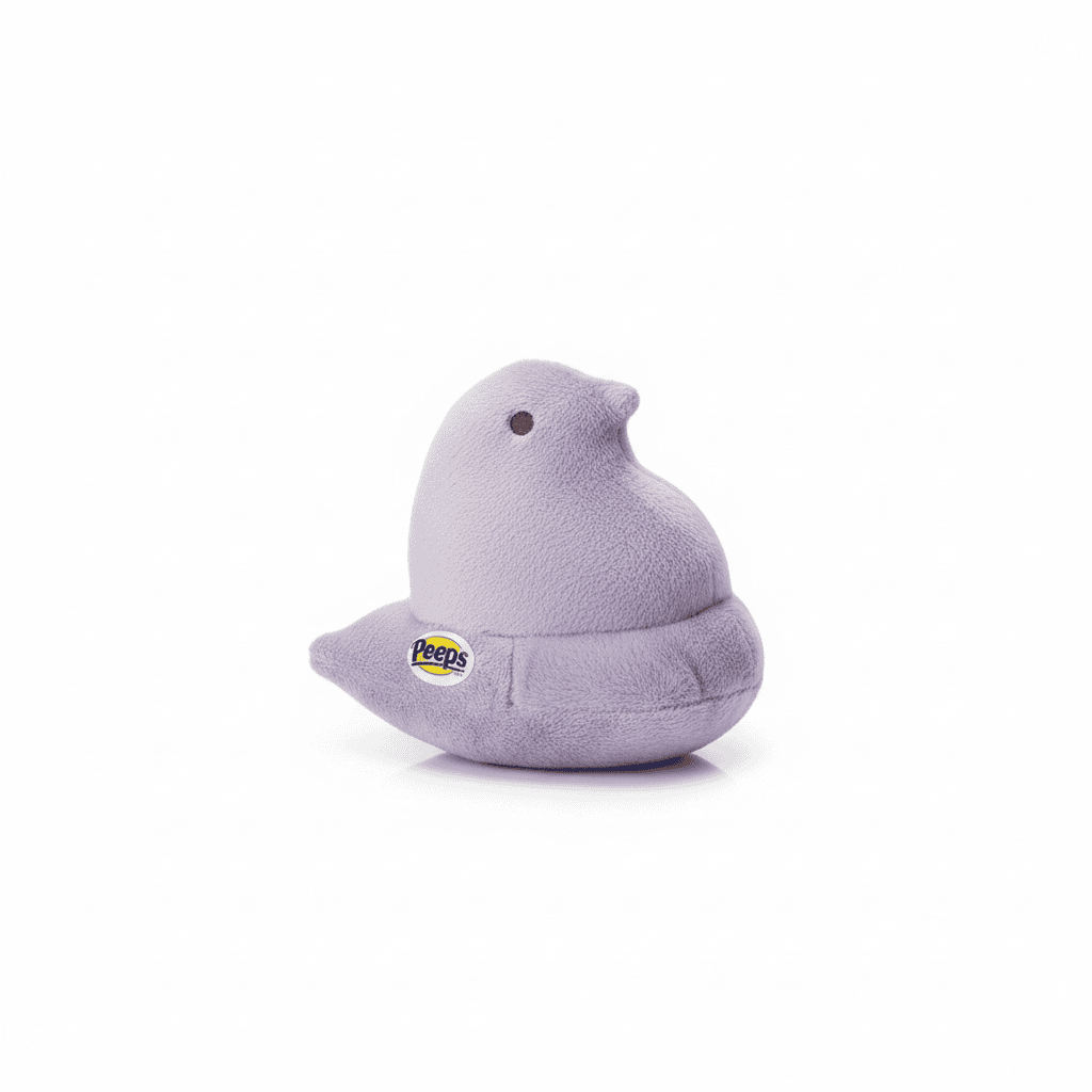 Peeps Plush Chick - 5 Lavender with blue tag, featuring soft pastel fabric and Peeps logo, ideal for custom gifting from Celebratopia.