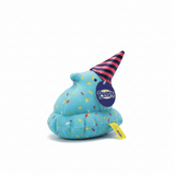 Peeps Plush Party Cake Chick - 5, a swirl-shaped plush with multicolored sprinkles and a striped party hat, ideal for gifting from Celebratopia.