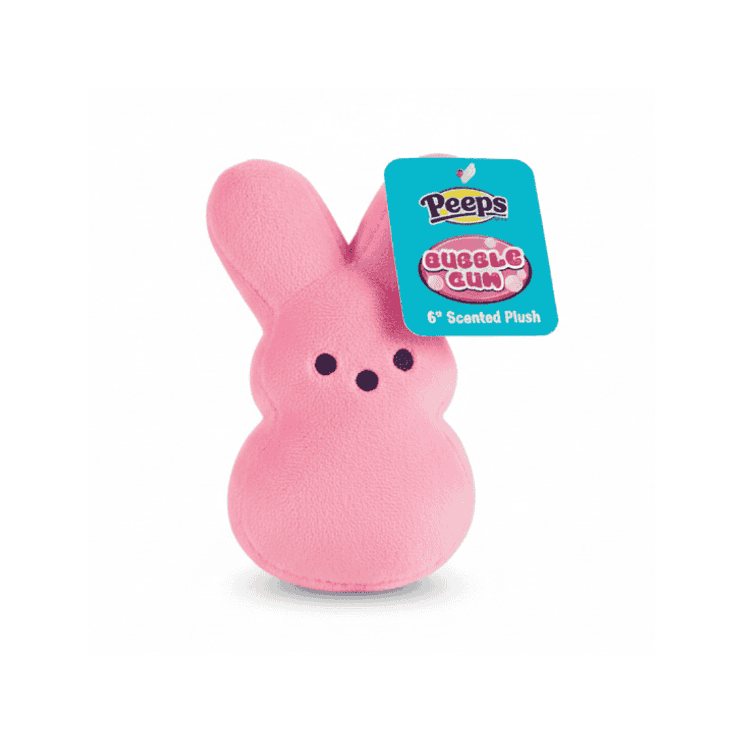Peeps Bubble Gum Scented Bunny - 5 Pink, featuring a bunny-shaped plush with a bubble gum scent and official Peeps emblem, perfect for personalized gifts.