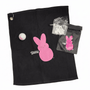 Peeps Bunny Golf Set: Includes a black towel, golf ball, zip pouch, and tees, all featuring the iconic pink bunny logo.