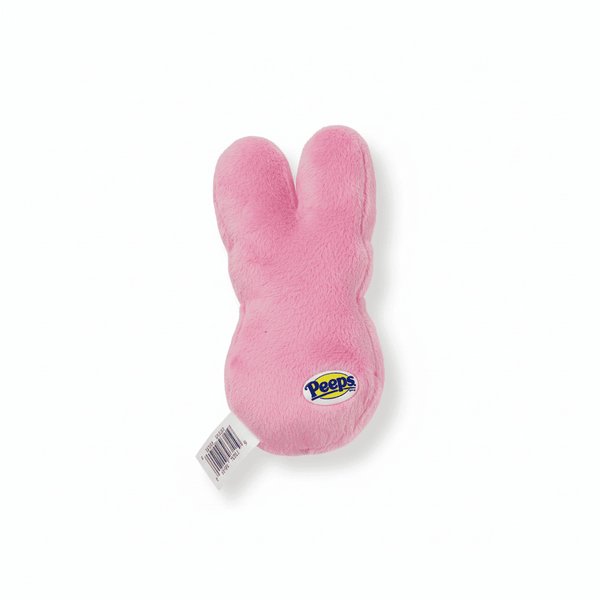 Peeps Plush Bunny - 5 Pink with embedded emblem, featuring sewn tags and a barcode, perfect for custom gift baskets from Celebratopia.