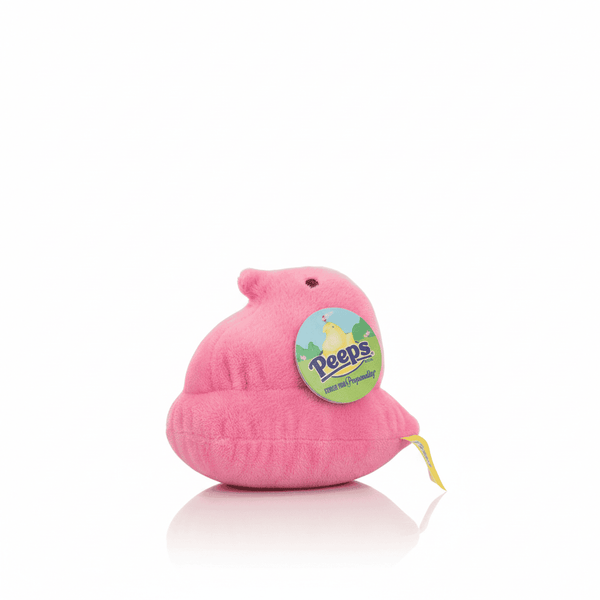 Peeps Plush Chick - 5 Pink, featuring an embedded Peeps emblem and round tag, perfect for personalized gifting from Celebratopia.