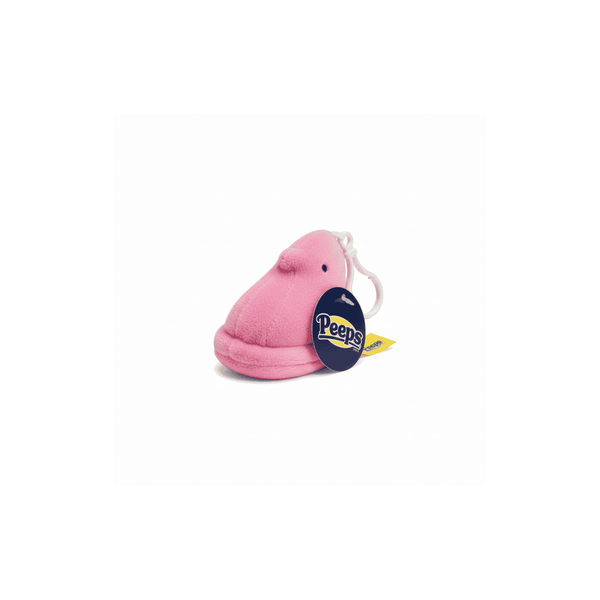 Peeps Chick Backpack Clip - Pink: A small plush key-chain of a Peeps chick, featuring a keyring, Peeps tag, and clip for easy attachment.