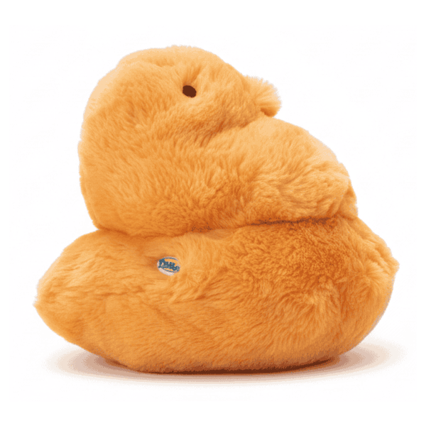Peeps Plush Shaggy Chick - 11 Orange; fluffy, orange plush toy with hard plastic Peeps emblem, ideal for gifting from Celebratopia.