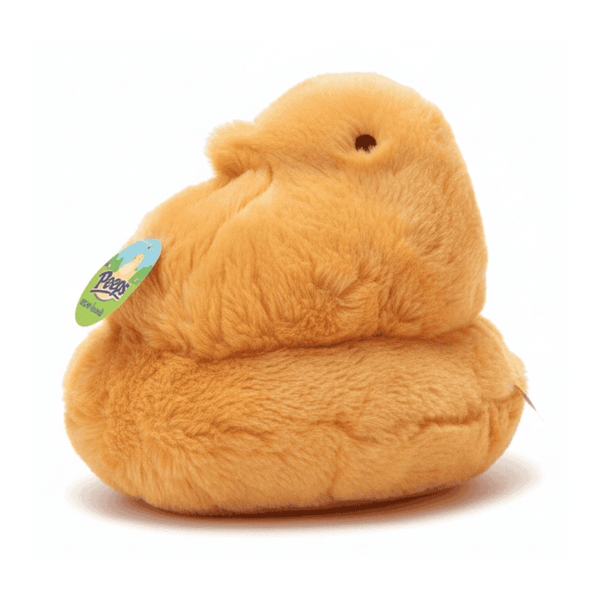 Peeps Plush Shaggy Chick - 11 Orange, a soft, fluffy plush toy resembling a marshmallow chick, featuring a hard plastic Peeps emblem and a side fabric tag.