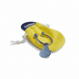 Peeps Sterling Silver Chick Key Ring on a yellow pouch; includes ball-finial hoop, marshmallow-chick charm, and gift box. Ideal for gifting from Celebratopia.