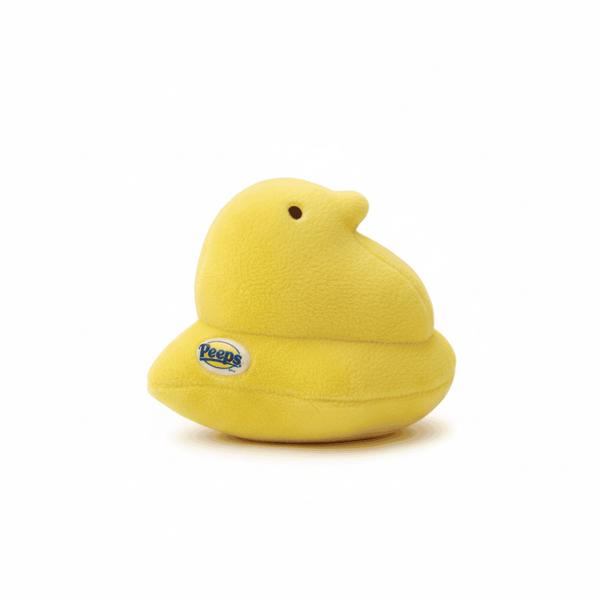 Peeps Plush Chick - 5 Yellow featuring a soft, yellow plush design with an embedded Peeps emblem, ideal for gifting from Celebratopia.