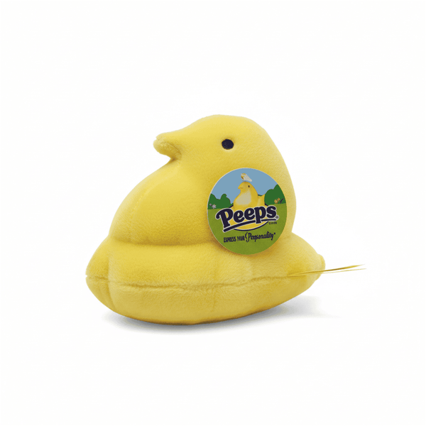 Peeps Plush Chick - 5 Yellow, featuring a soft yellow design with an embedded Peeps emblem and tag, perfect for custom gifts from Celebratopia.